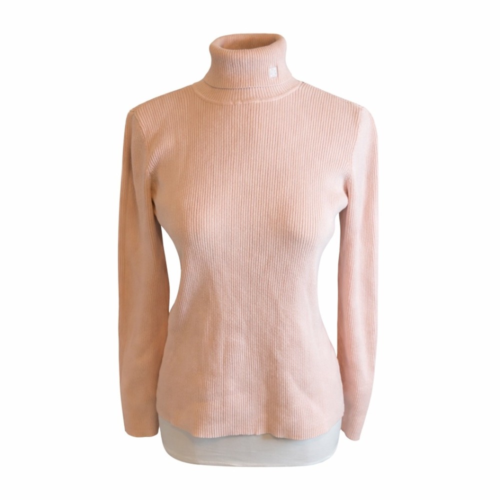 Lauren Ralph Lauren Pink Ribbed Cotton Turtleneck Sweater L Cozy Feminine